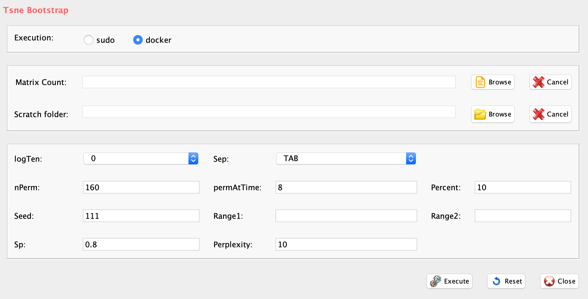 GUI: tSne clustering panel