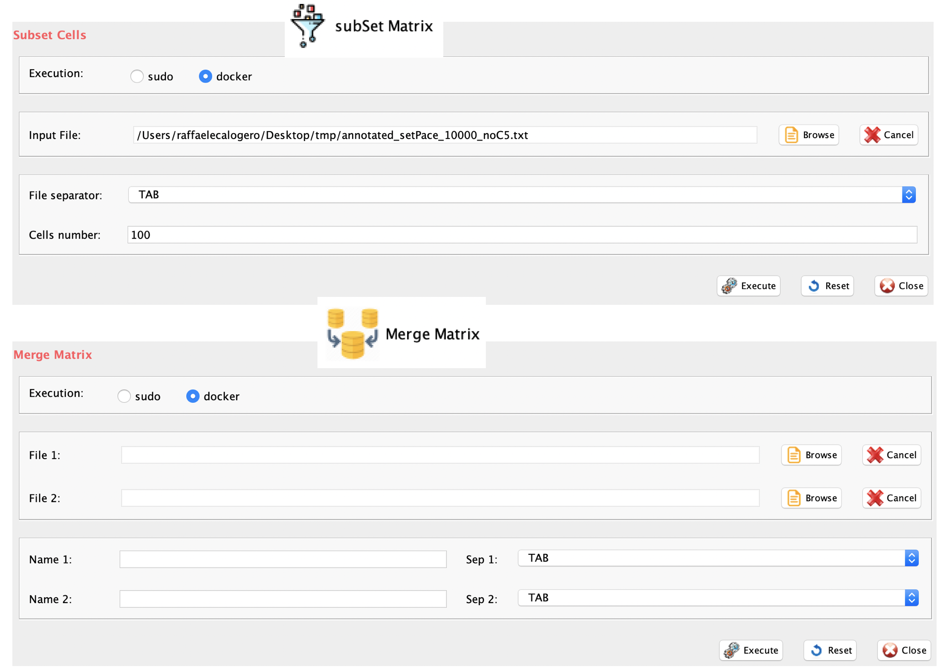 GUI: Random selection a subset of cells from a matrix file panel and merge matrices panel